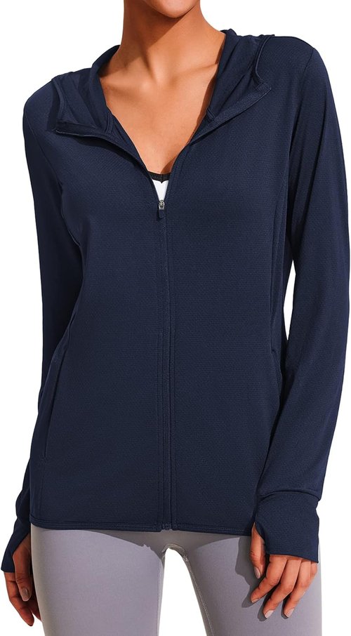 COOrun Women's Sun Protection Hoodie - UPF 50+ Full Zip Long Sleeve Activewear for Hiking & Running