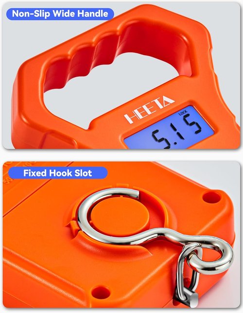 HEETA Digital Fishing Scale - 110lb Capacity, Backlit LCD Display, Non-Slip Handle & Batteries Included