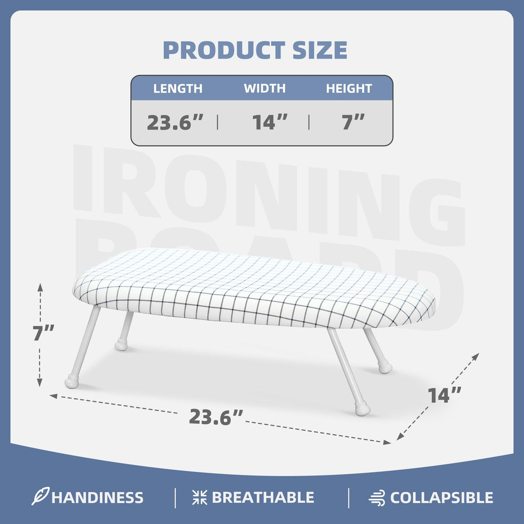 Storage MANIAC Tabletop Ironing Board with Folding Legs, Extra Wide Countertop Ironing Board with Cotton Cover, Portable Mini Ironing Board for Sewing, Craft Room, Household, Dorm, Blue