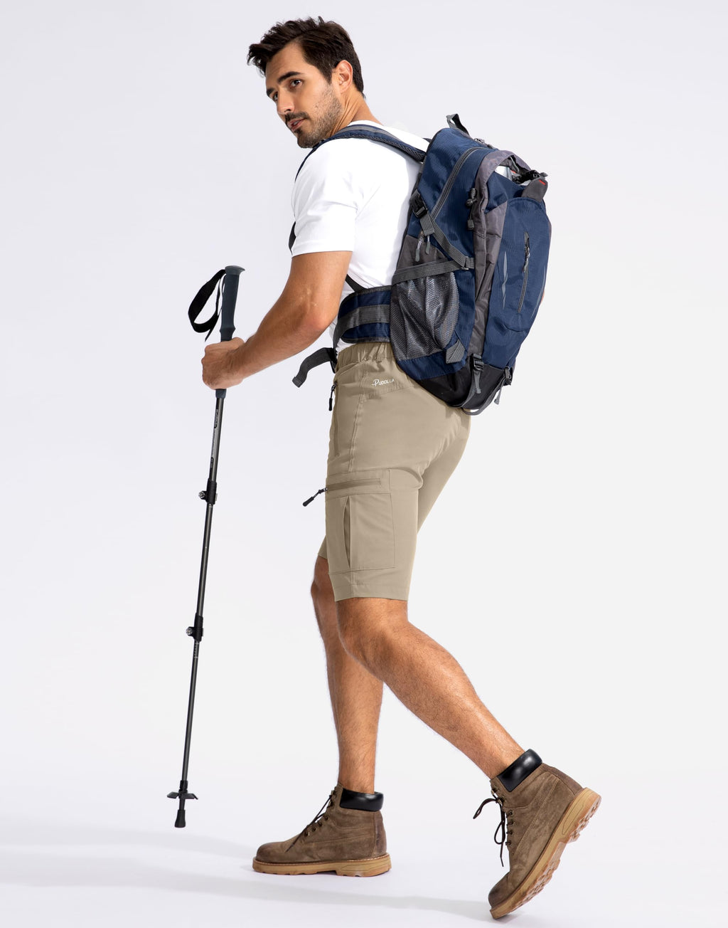 Pudolla Men's Hiking Cargo Shorts 9" Lightweight Outdoor Work Shorts for Men Travel Golf Camping Casual with 5 Zipper Pockets(Dusty Khaki Large)