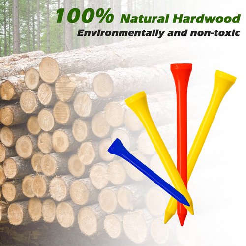 THIODOON Golf Tees 250 pcs Professional Natural Wood Golf Tees, 8 Bright Colors Mixed Size 3-1/4 inch, 2-3/4 inch and 2-1/8 inch, Tall Golfing Tees Reduce Friction