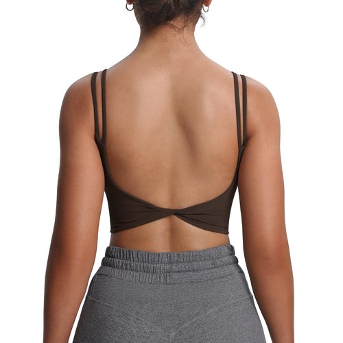 Aoxjox Women's Workout Sports Bras Fitness Yoga Crop Tank Metamorph Twist Back Cami (Mulch, Medium)