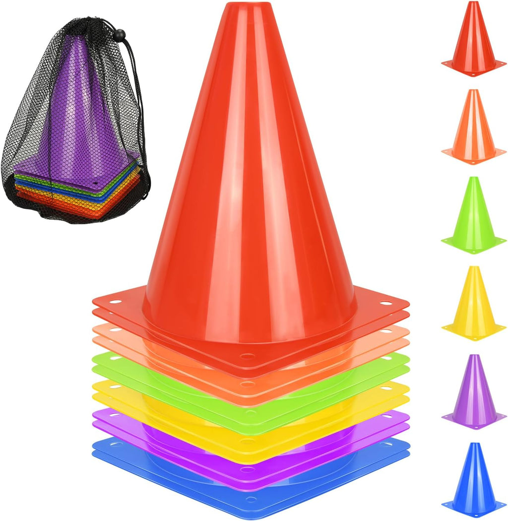 Skiennix Soccer Cones - 7-Inch Plastic Training Cones for Basketball, Football & Skating Drills | 12/24/50pcs