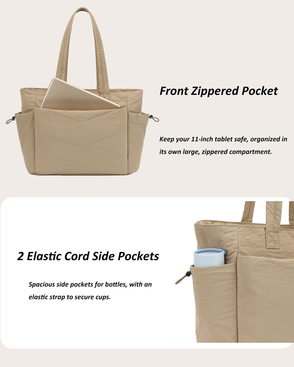 TANTOMI Tote Bag for Women Puffer Tote Bag with Zipper, Qulited Shoulder Bag Lightweight Handbags for Work Travel School Gym