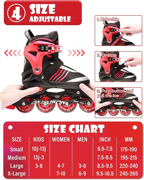 PAPAISON Adjustable Inline Skates Boys Ages 4-16, Roller Skates for Girls Kids Ages 5-8 8-12 with Full Light Up Wheels, Outdoor Skates Illuminating Skates for Children Teens Women
