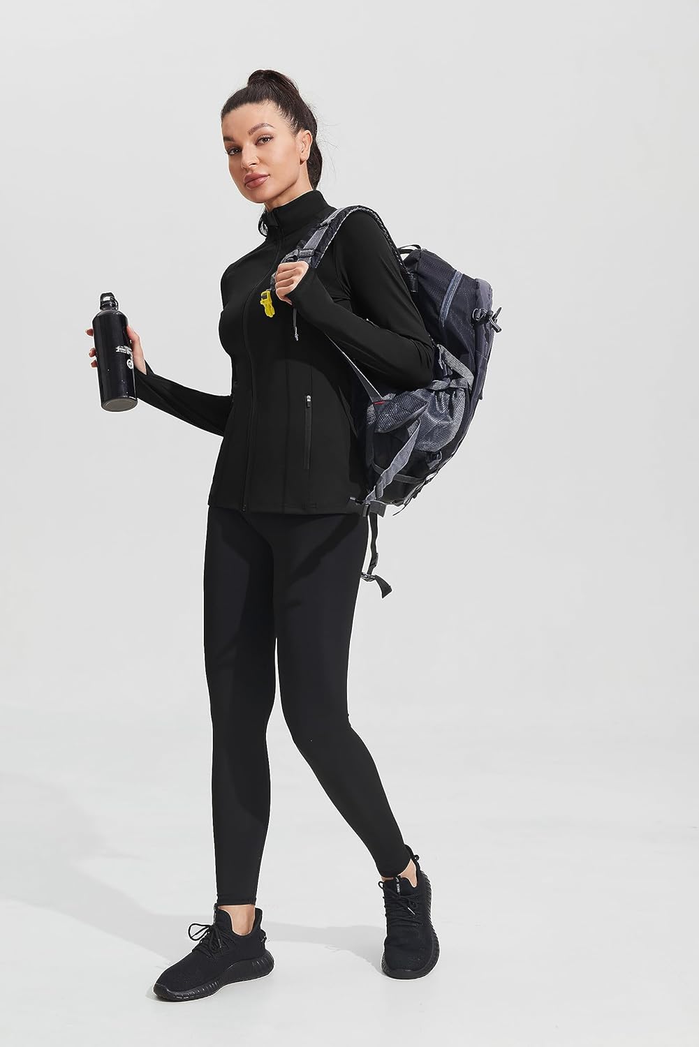 PINSPARK Women's Athletic Jacket - Slim Fit Full Zip Workout Top with Pockets for Gym & Yoga
