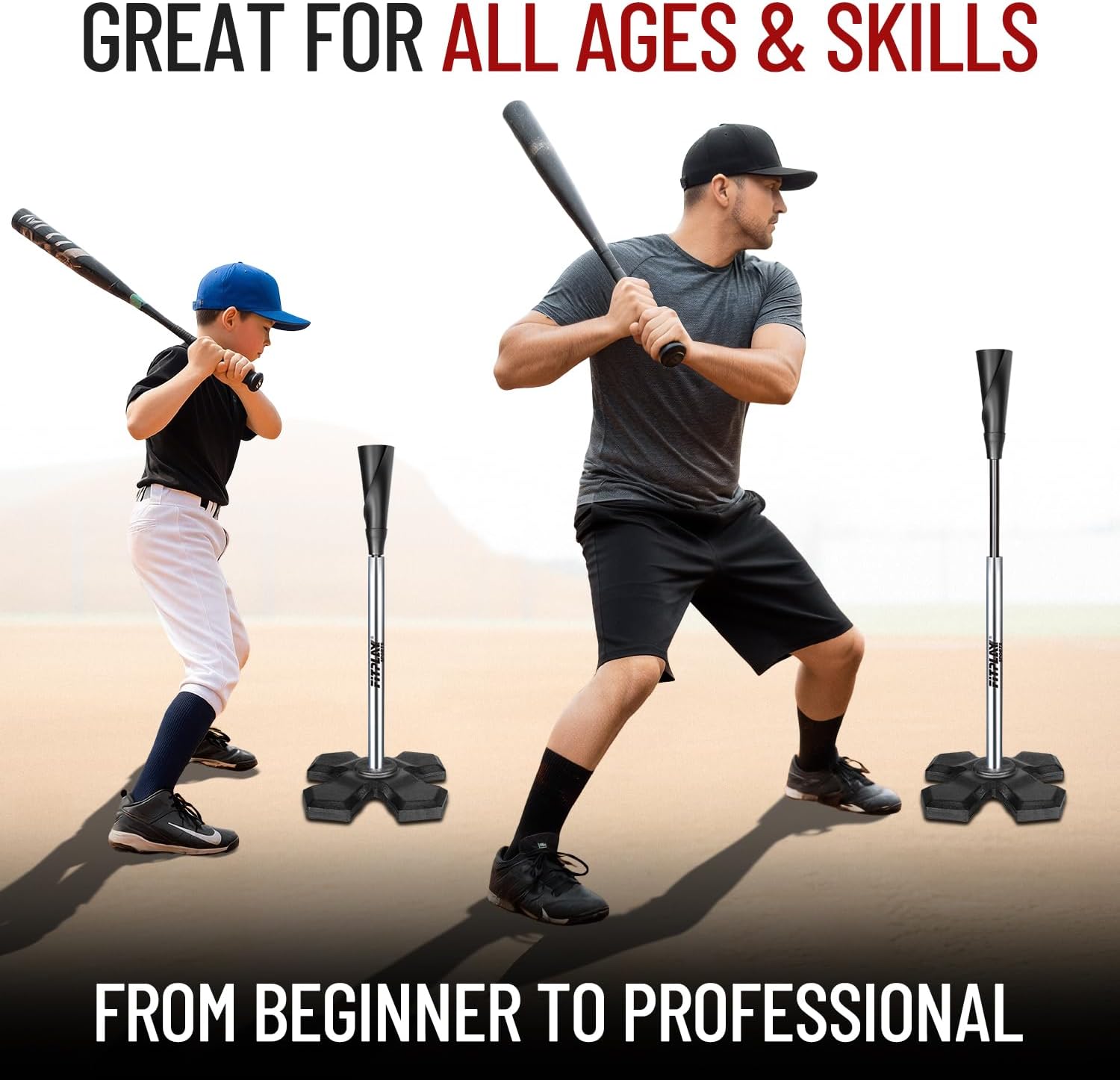 Skiennix Portable Baseball & Softball Hitting Tee - Height Adjustable 25-37 Inches, Easy Carry Design