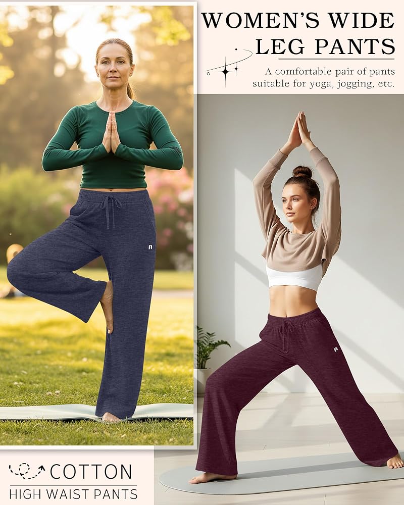 Neer 3 Pack Women's Wide Leg Sweatpants with Pockets - Black, Wine, Midnight Blue