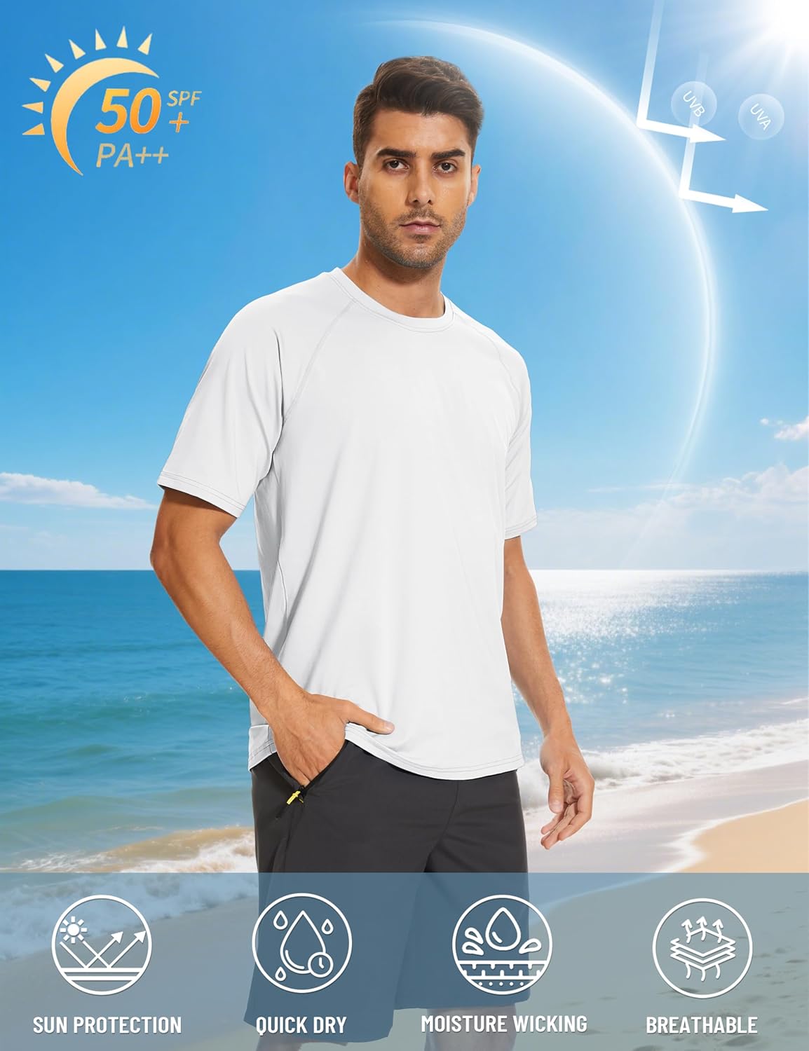 TACVASEN Men's Rashguard Shirt - UPF 50+ Sun Protection & Quick Dry Fabric | Athletic Swim Top