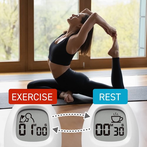 dretec Interval Timer Stopwatch | Count-Down & Count-up | Notification with Sound/Light | Multifunctional Timer for Working/Studying/Exercising | White