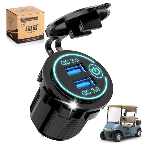 10L0L Golf Cart Quick Charge 3.0 Outlet Dual USB Charger Socket for Yamaha EZGO Club Car, 12V Input Double USB Ports Waterproof