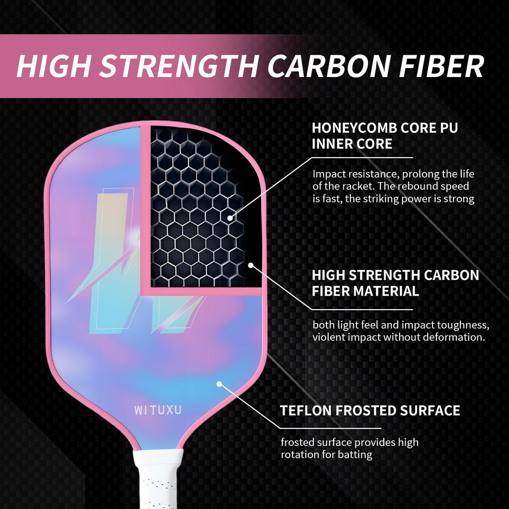Pickleball Paddles Set of 2 - Carbon Fiber Lightweight Rackets with Textured Face, 4 Outdoor Balls & Sweatbands for Spin Control, Indoor/Outdoor Play,Women Beginner's Racket (2)