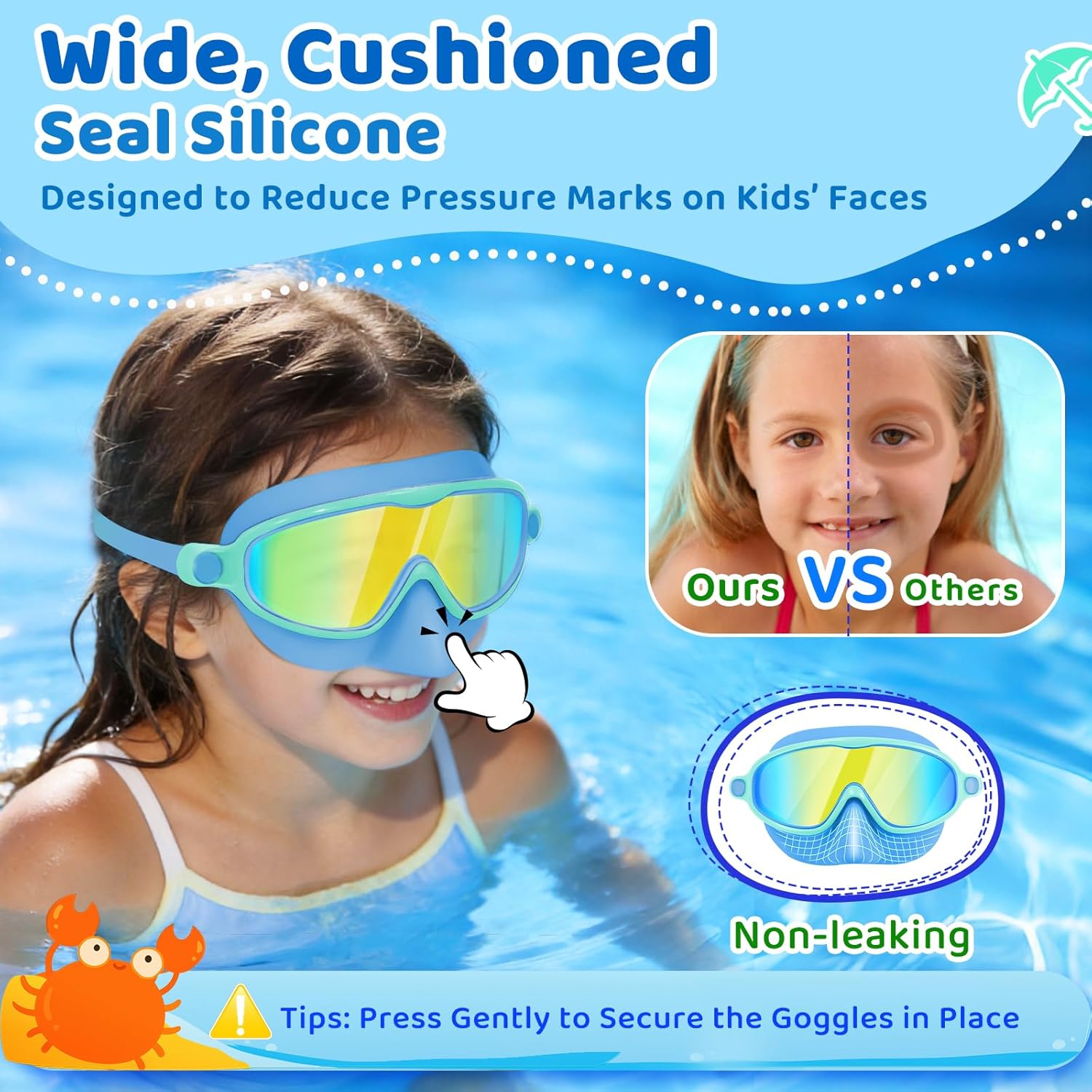 Vvinca Kids Swim Goggles - 2 Pack with Nose Cover | Anti-Fog UV Protection for Ages 3-14
