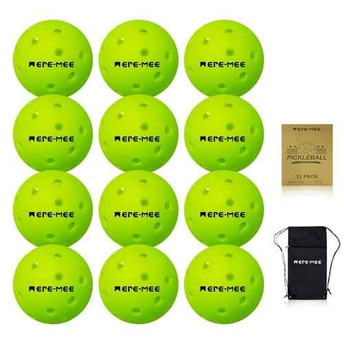 meremee Outdoor Pickleballs, 12 Pack 40 Holes Pickleball Balls with Carrying Bag, Official Ball of High Visibility, Bounce, Durable Pickleball Set