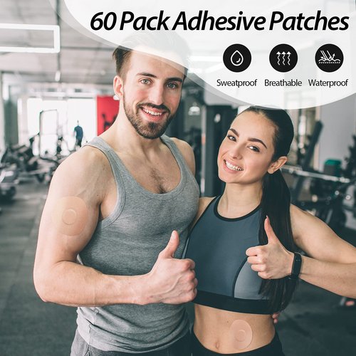 Nuanchu 60 Pieces Adhesive Patches Breathable Sensor Patches Pre-Cut Adhesive Covers Shower Waterproof Tape Continuous Glucose Monitor Protection Without Hole, Beige