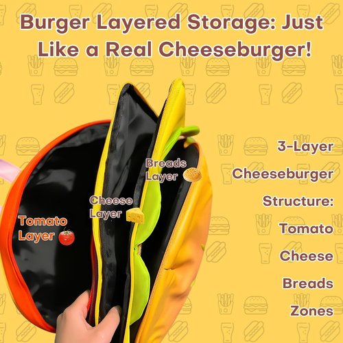 Qufoidium Cheeseburger Backpack, Hamburger Burger - Novelty Funny Yellow Casual Daypack, Cute Food-Shaped Gift for Burger Lovers, Quirky Present for Daily Use & Fun Outings
