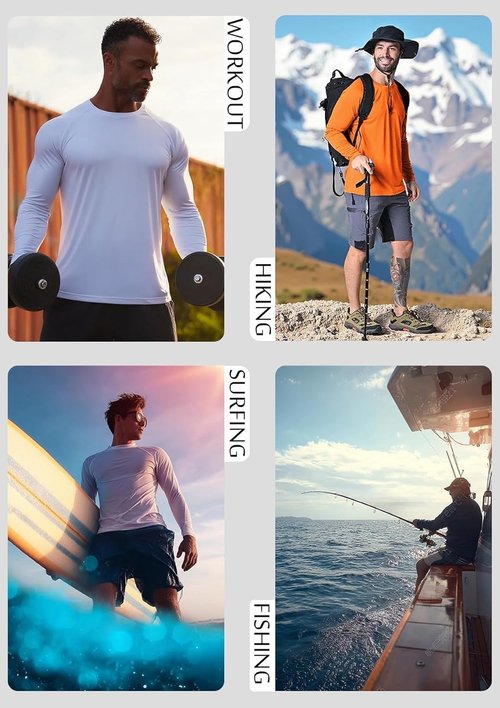 KINGFEN Men's Long Sleeve UV Sun Protection Shirt - Quick Dry Rash Guard for Swimming, Running & Hiking