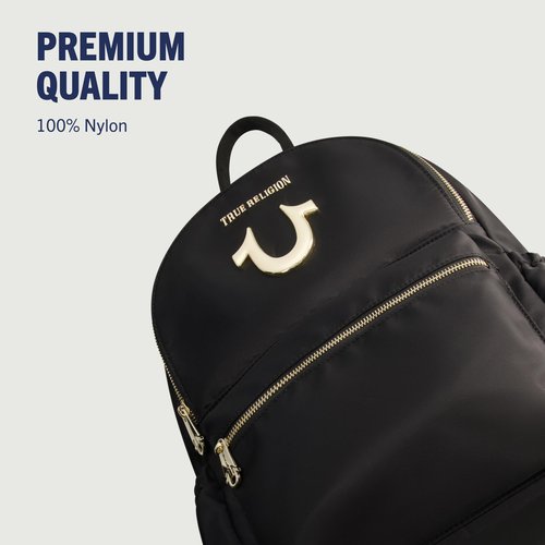 True Religion Backpack, Zip pocket, Horseshoe Logo Travel Bag, Black