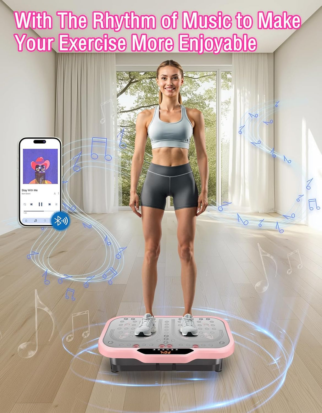 Skiennix Vibration Plate Exercise Machine - Whole Body Shake Board with Bluetooth & Resistance Bands | Pink