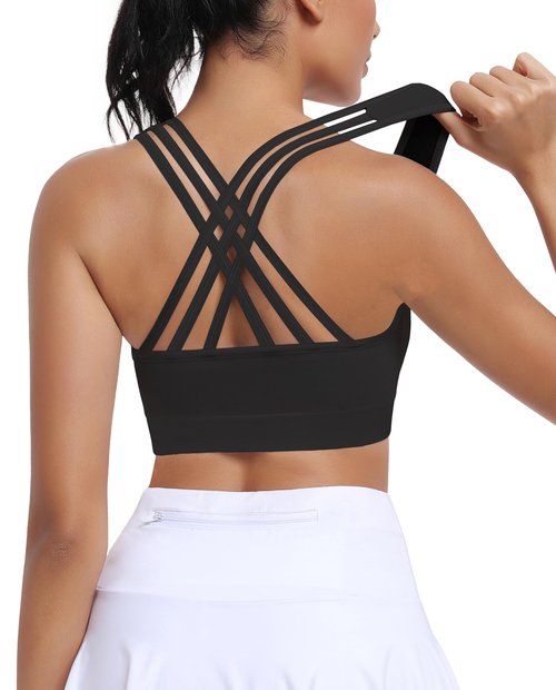 MIRITY Strappy Sports Bra for Women - Padded Seamless Support for Yoga Gym Workout Fitness Pack of 3