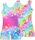 Skiennix Gymnastics Leotards for Girls - Mermaid & Leopard Design | 2-Pack Biketard with Shorts