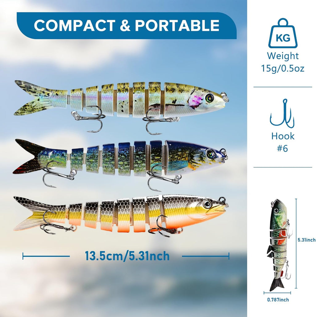 Skiennix Multi-Jointed Fishing Lures - Lifelike Swimbait for Freshwater & Saltwater | Ideal for Bass & Trout