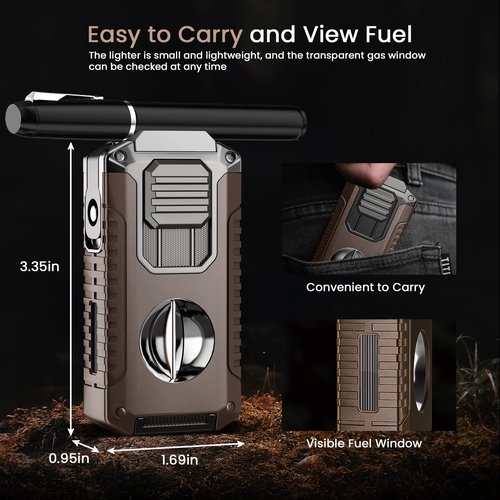 5-in-1 Torch Lighter with Triple Jet Flame, Built-in Tool, Punch, Holder, and Draw Enhancer Tool, Windproof Cool Lighters with Gift Box for Men, Refillable Butane Lighter for Candle, Travel
