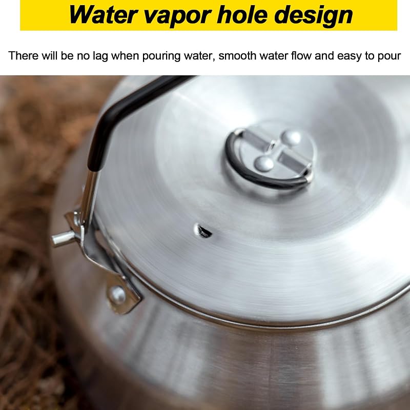 1L Camping Kettle Stainless Steel Tea Pot — Fast Heating, Portable Outdoor Teapot (Variation: Silver)