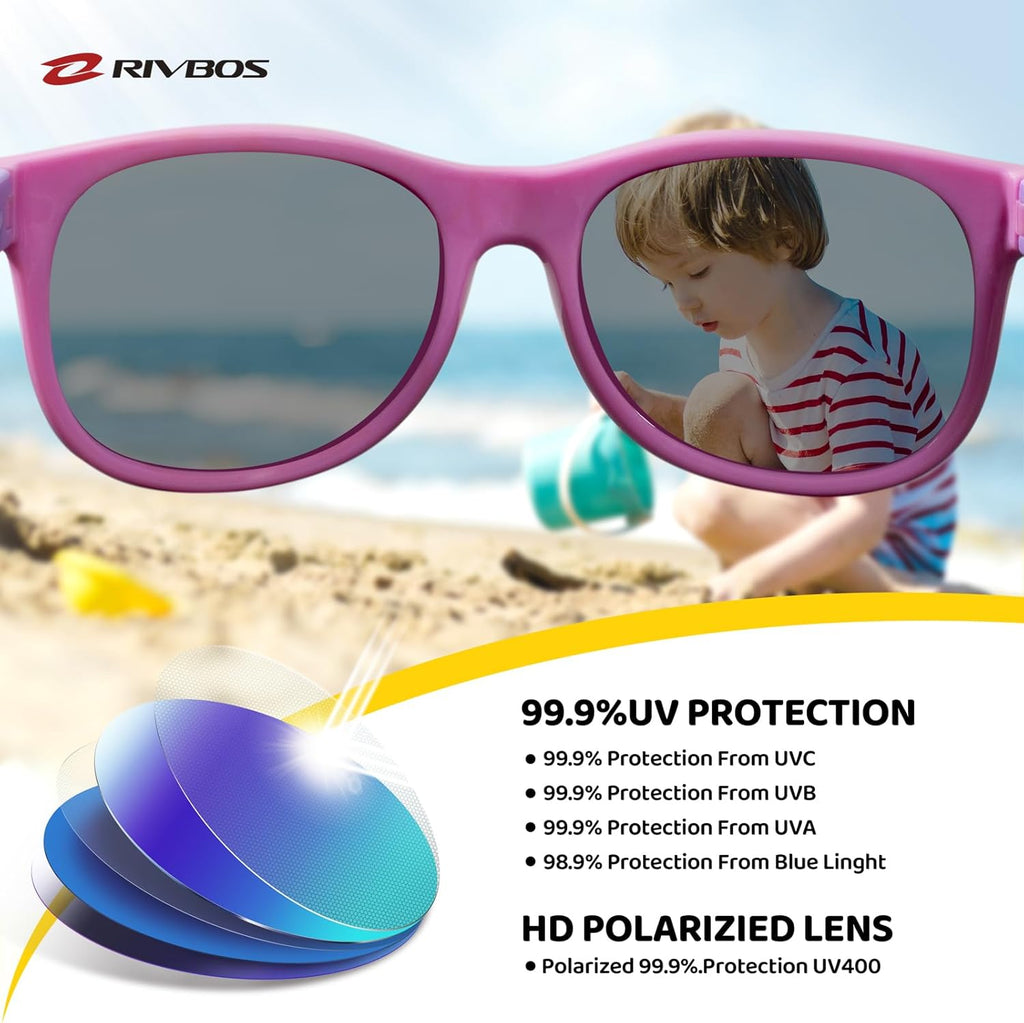RIVBOS Kids Sunglasses - Polarized UV Protection with Flexible Rubber Frame | Shades for Boys & Girls RBK004