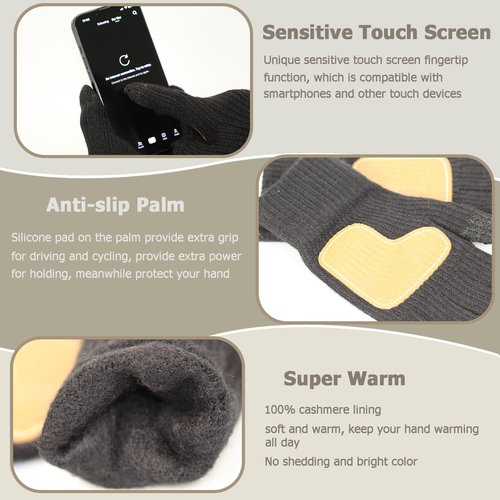 3 in 1 Womens Beanie Hat with Scarf Mask and Gloves Set, Knitted Hat Fleece Lined Snow Ski Scarf Caps Fall Winter Warm Glove (Black Set)