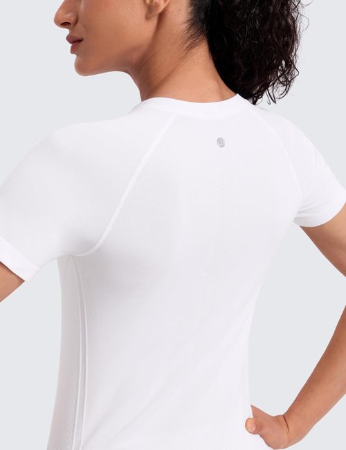 CRZ YOGA Seamless Workout Tops for Women - Breathable Short Sleeve Gym & Yoga Tees in Hip Length