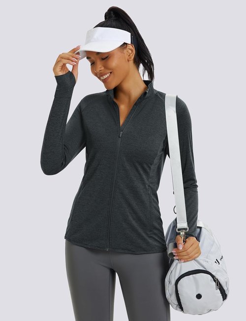 MAGCOMSEN Women's UPF 50+ Athletic Jacket - Lightweight Full Zip Workout Shirt for Hiking & Running