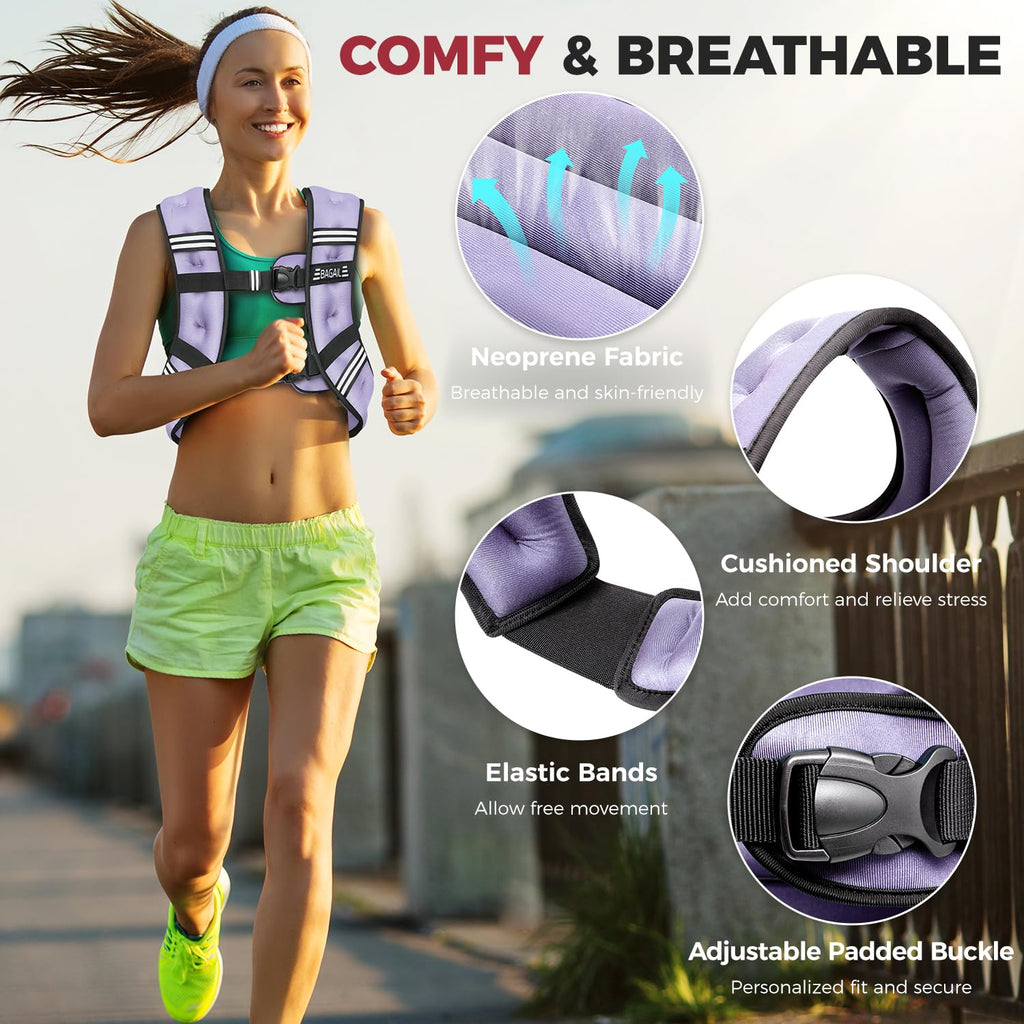 BAGAIL Comfort-Fit Weighted Vest for Woman, Even Weight Distribution, Faster Weight Loss, No-Chafe or Bounce for Walking & Running with Detachable Phone Pouch & Reflective Stripes (Available 5-30lbs)