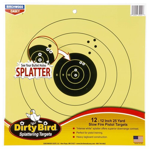 Birchwood Casey Non-Adhesive Dirty Bird Reactive Targets Practice Shooting for Indoor and Outdoor Use, 12" 25 Yard - 12 Targets