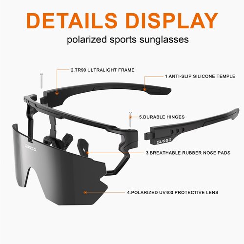 suoso Polarized Sports Sunglasses-Men-Women Cycling-Sunglasses: Running Sun Lightweight Sun Glasses UV Protection Fishing