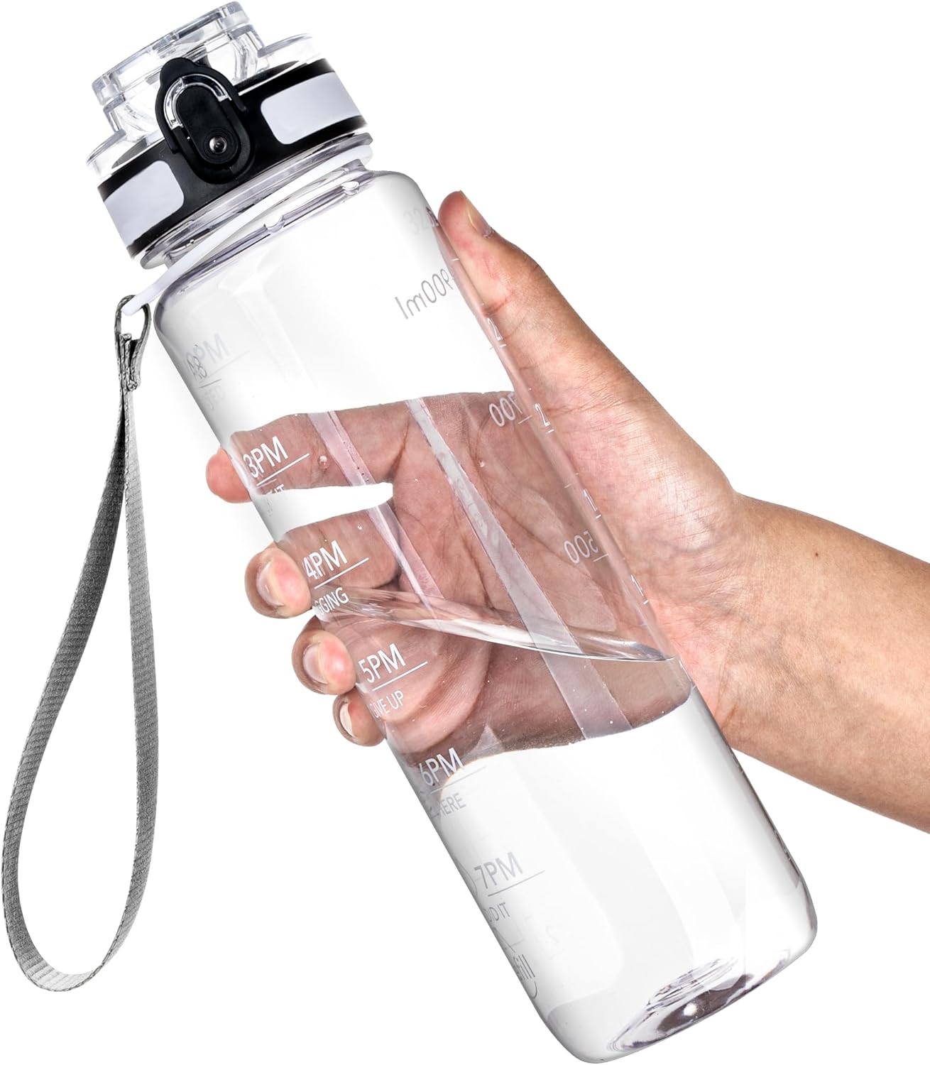 OLDLEY 32oz Motivational Sports Water Bottle - BPA Free, Leakproof, Time Marker, Clear Design