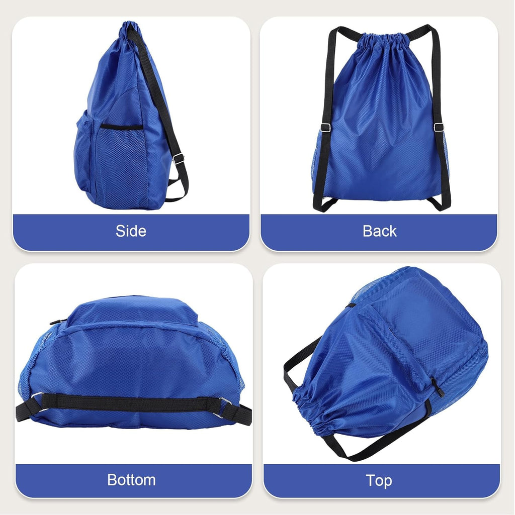 Skiennix Drawstring Backpack - Waterproof Gym Bag with Water Bottle Pocket | Ideal for Sports (Blue)