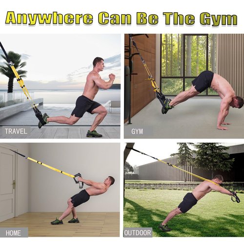 ADALT LION Bodyweight Resistance Training Straps, Complete Home Gym Fitness Trainer kit for Full-Body Workout, Included Door Anchor, Extension Strap, Fitness Guide (Yellow-2)