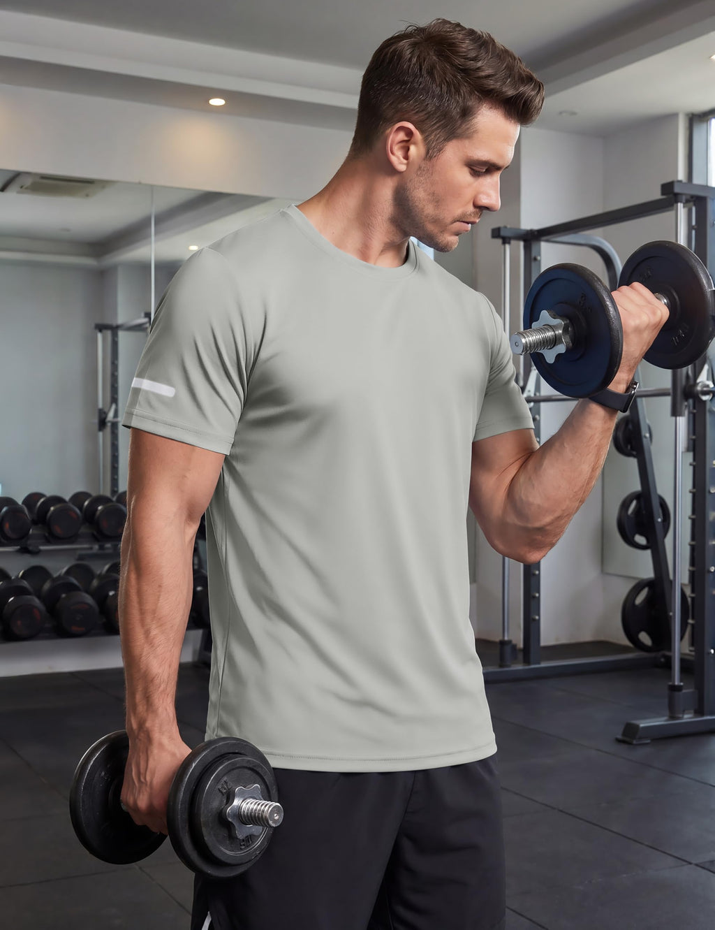 TACVASEN Mens Workout T Shirts Dry Fit Gym Shirts Short Sleeve Athletic Running Tshirts Sun Protection Swim Shirt Grey L
