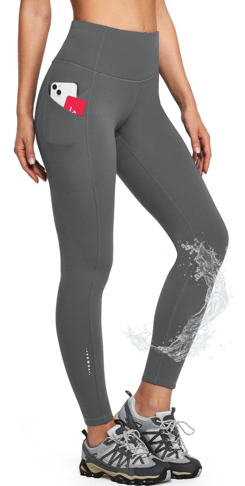 Ewedoos Fleece Lined Leggings with Pockets Water-Resistant Thermal Winter Warm Leggings for Women Yoga Pants Ski Hiking Dark Grey