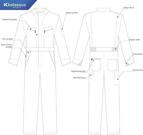 Kolossus Pro-Utility Coverall - Cotton Blend Long Sleeve with Zippered Front Pockets