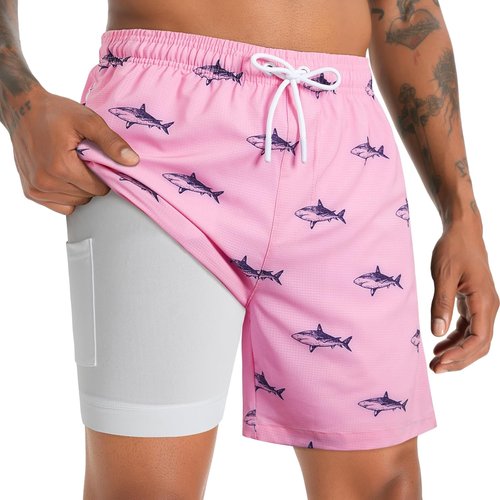 ELETOP Men's Swim Trunks - Compression Liner Bathing Suit with Zipper Pockets | Beach Board Shorts