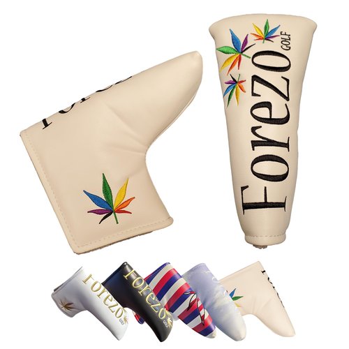 Fore-20 Golf Putter Headcover Green Lifestyle – White Rainbow Magnetic Blade Cover with Soft Lining Padding – Leatherette Club Cover Fits Most Standard Putters – Snug & Style-Forward Head Cover