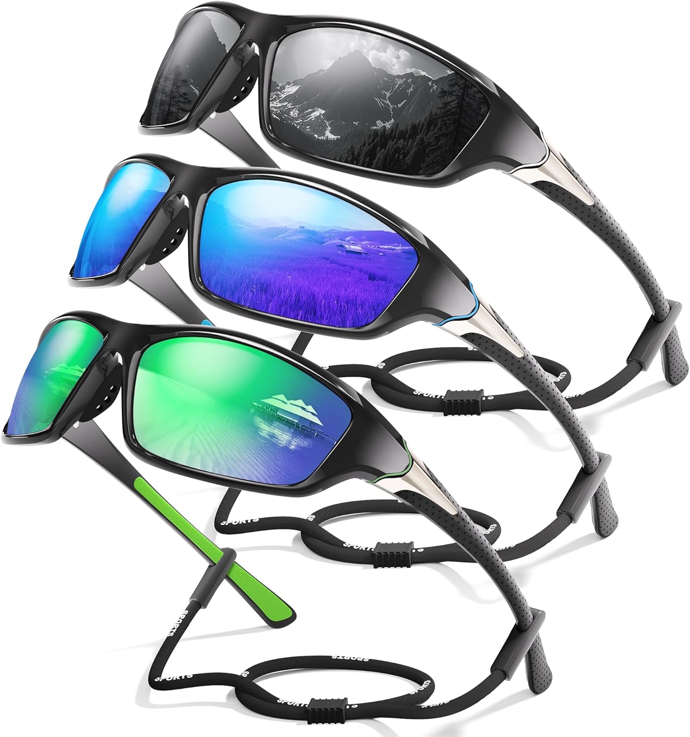 Skiennix Polarized Sports Sunglasses - UV Protection for Men | 3 Pack for Cycling, Fishing, Driving