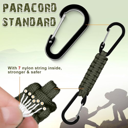 Ferraycle Paracord Keychain Set - 5 Pcs Tactical Carabiner Clips for Water Bottles & Backpacks