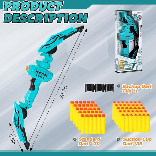 Bow and Arrow Set - Kids Archery Toy with 30 Soft Darts & 35 Suction Cup Arrows | Outdoor Sports for Ages 3-8