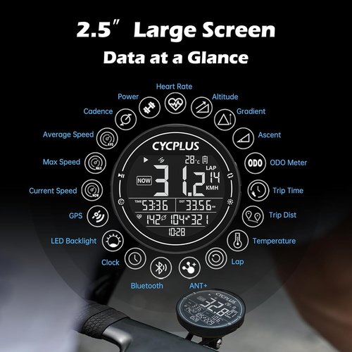 CYCPLUS GPS Bike Computer - Wireless Cycling Speedometer with ANT+ & Bluetooth | IPX6 Waterproof, 2.5" Screen