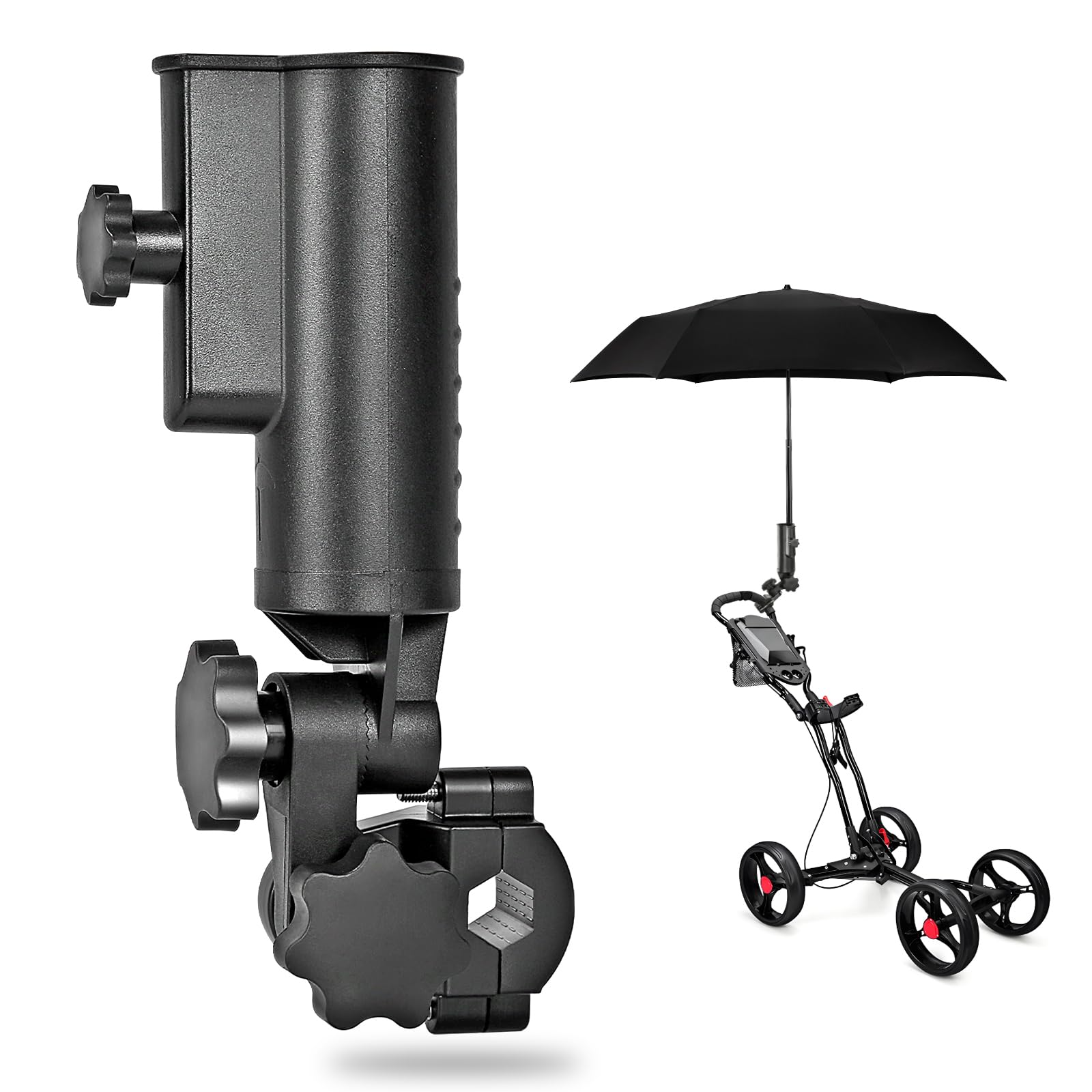 SANXIACAR Heavy-Duty Golf Push Cart Umbrella Holder Aluminum Base 180° Adjustable for Stroller Bike Wheelchair Bicycle Mobility Scooter Beach Chair Universal Windproof Umbrella Mount