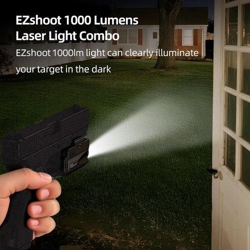 EZshoot Pistol Light Laser Combo - 1000 Lumens Rechargeable Gun Light with Red Laser Beam | Compatible with Glock & Picatinny Rail