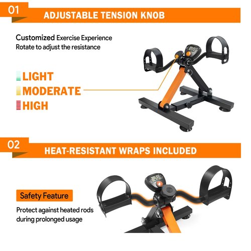 GOREDI Pedal Exerciser with Adjustable Heights, Collapsable Under Desk Bike with Suction Cups for Arm & Leg Workout for Seniors with Display, Tool-Free Assembly